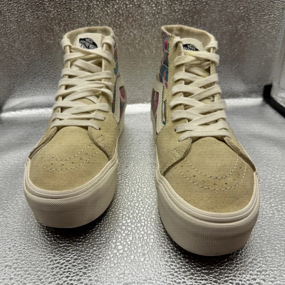 Size 8 Vans Sk8-Hi Stacked Sneakers Womens Tan Paisley Platform HighTop